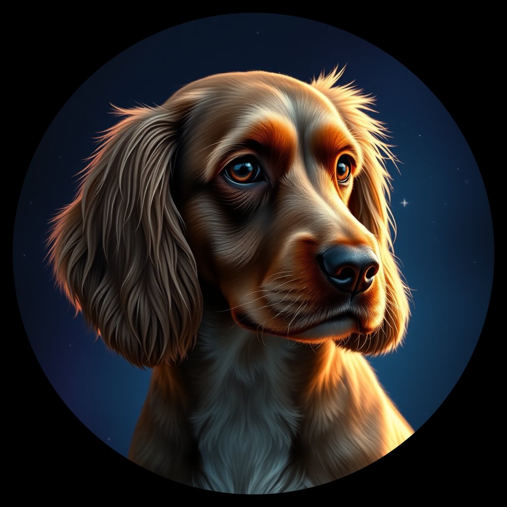 Cosmic medallion portrait of PFZ31F01_PFZ31F01, a American Cocker Spaniel