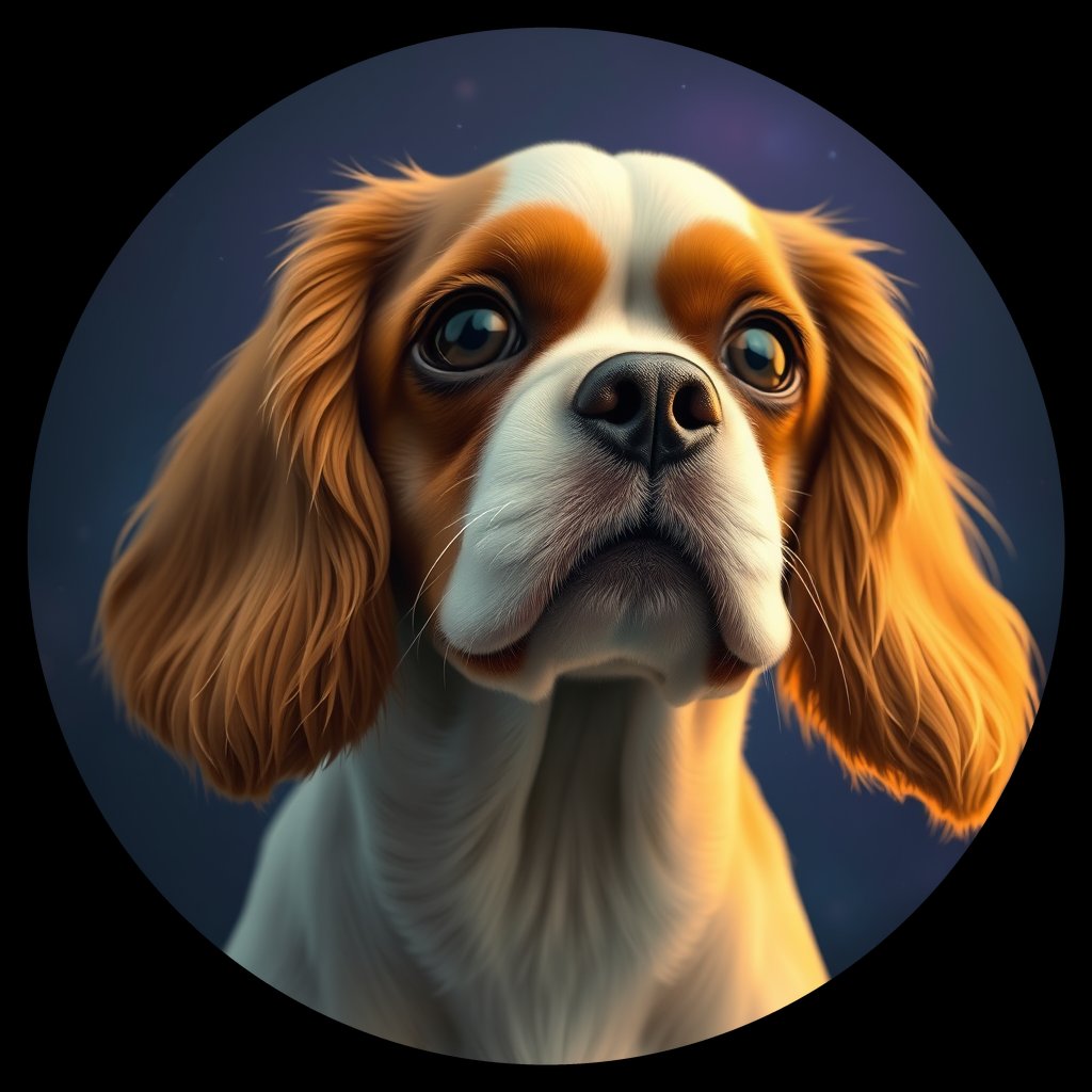 Cosmic medallion portrait of PFZ31F02_PFZ31F02, a Cavalier King Charles Spaniel