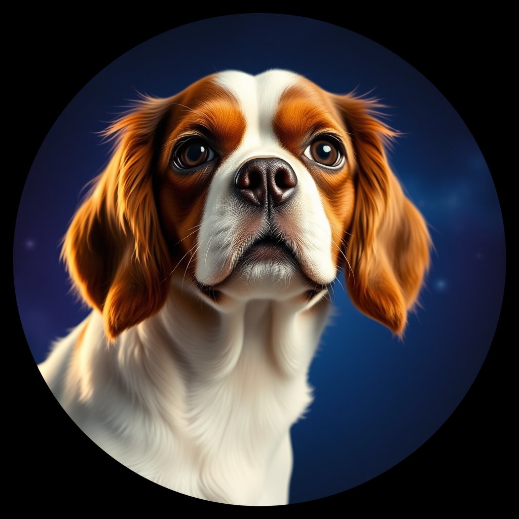 Cosmic medallion portrait of PFZ31F03_PFZ31F03, a Cavalier King Charles Spaniel