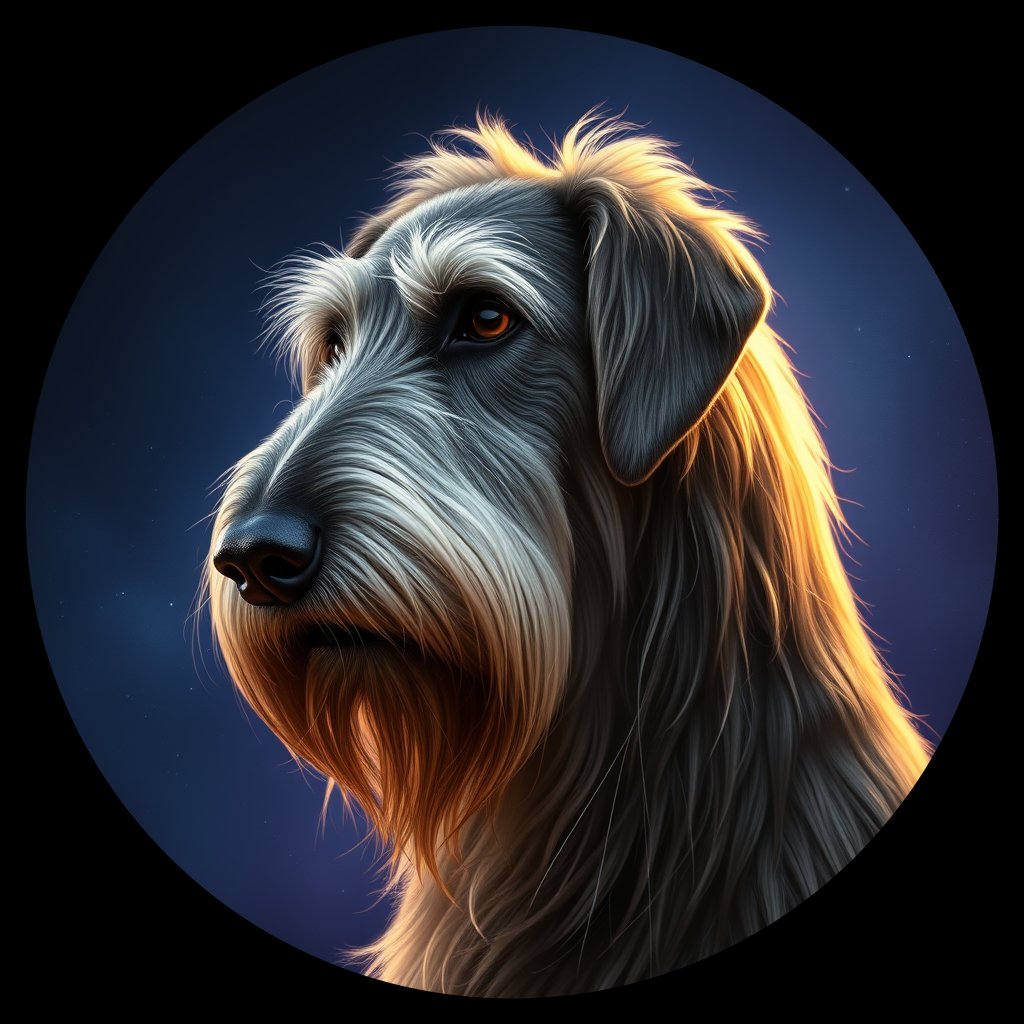 Cosmic medallion portrait of PFZ31F05_PFZ31F05, a Irish Wolfhound