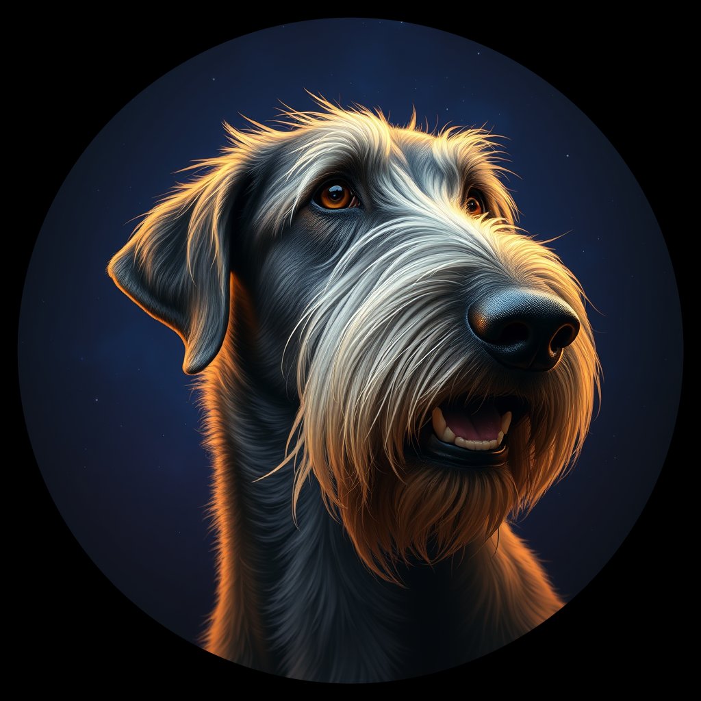 Cosmic medallion portrait of PFZ31F06_PFZ31F06, a Irish Wolfhound