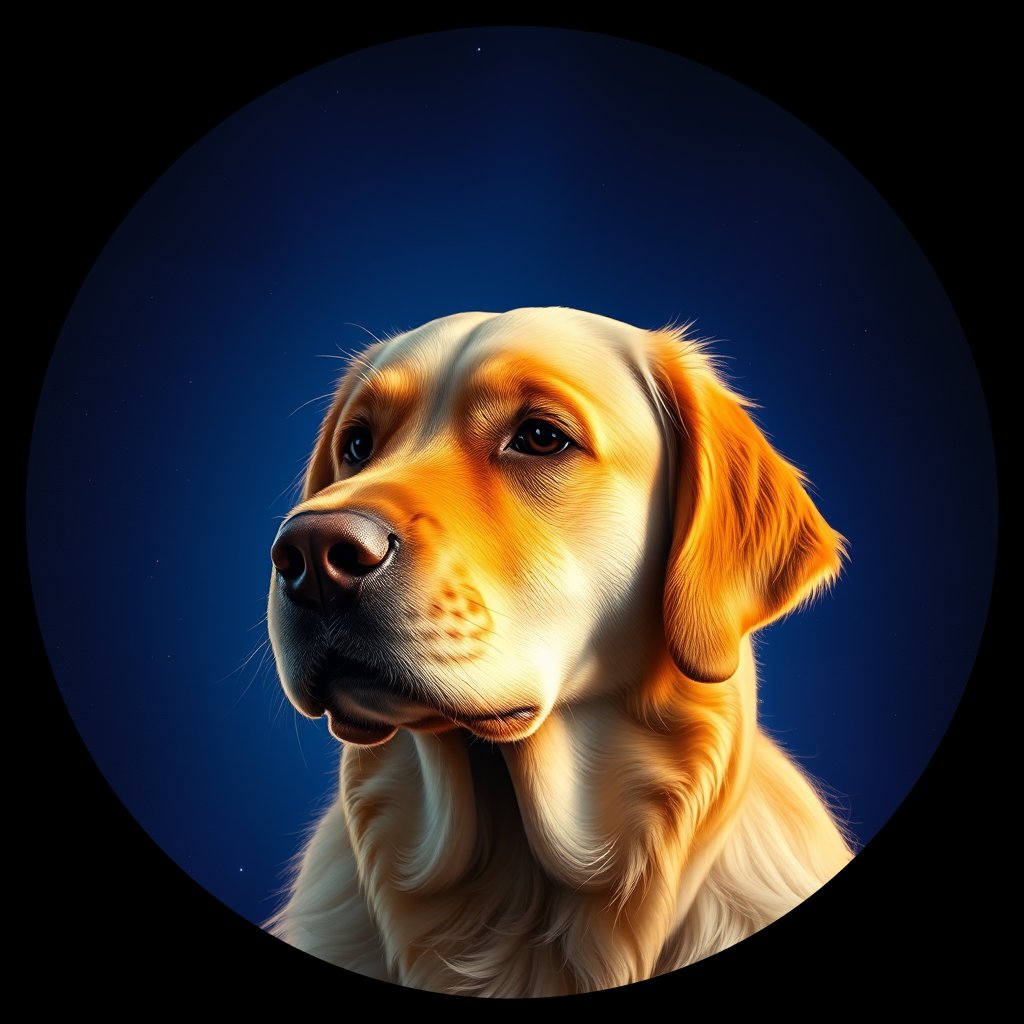 Cosmic medallion portrait of PFZ31F10_PFZ31F10, a Golden Retriever