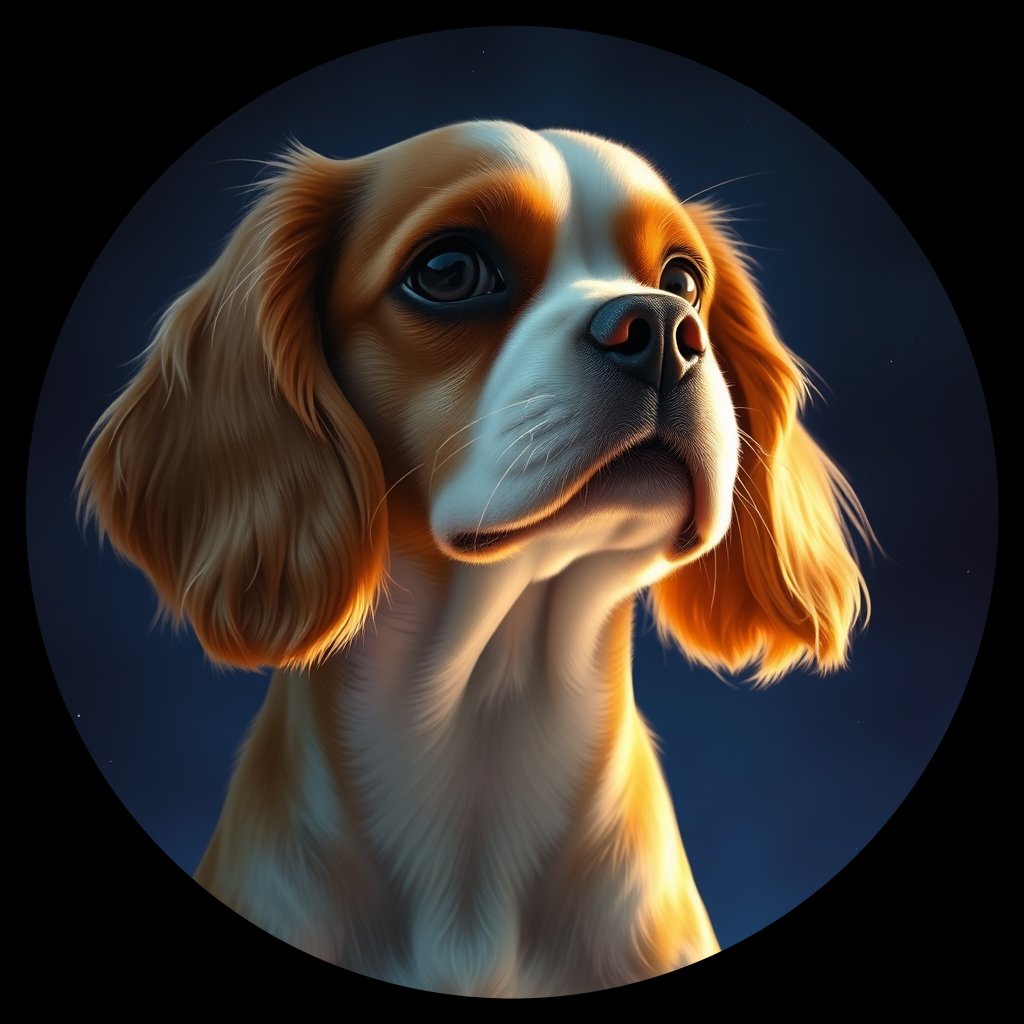 Cosmic medallion portrait of PFZ31G03_PFZ31G03, a Cavalier King Charles Spaniel