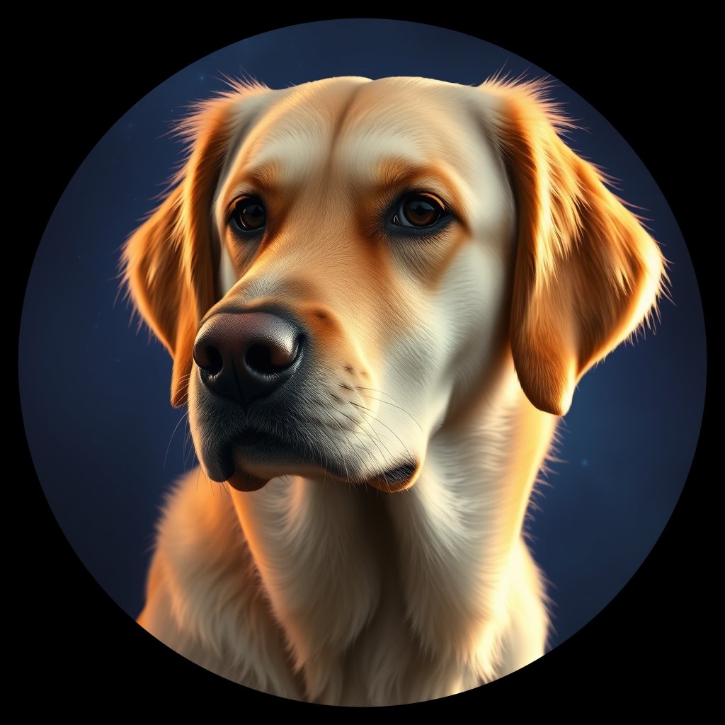 Cosmic medallion portrait of PFZ31G10_PFZ31G10, a Golden Retriever