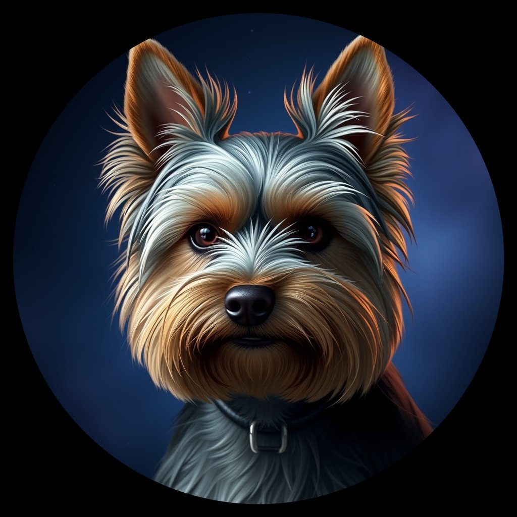Cosmic medallion portrait of PFZ31H01_PFZ31H01, a Yorkshire Terrier