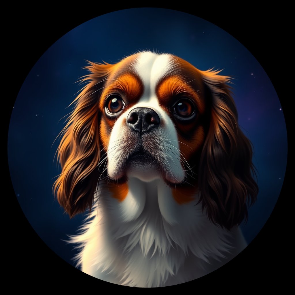 Cosmic medallion portrait of PFZ31H02_PFZ31H02, a Cavalier King Charles Spaniel