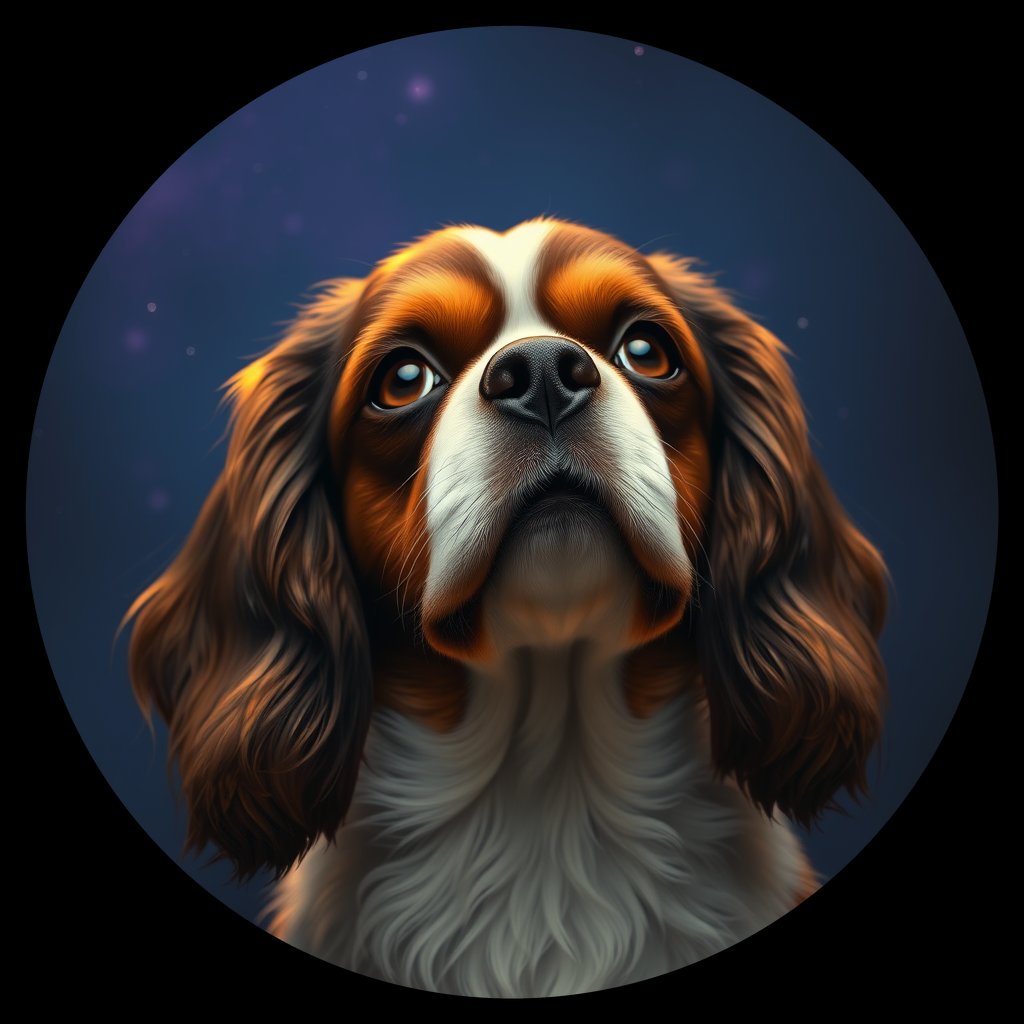 Cosmic medallion portrait of PFZ31H03_PFZ31H03, a Cavalier King Charles Spaniel