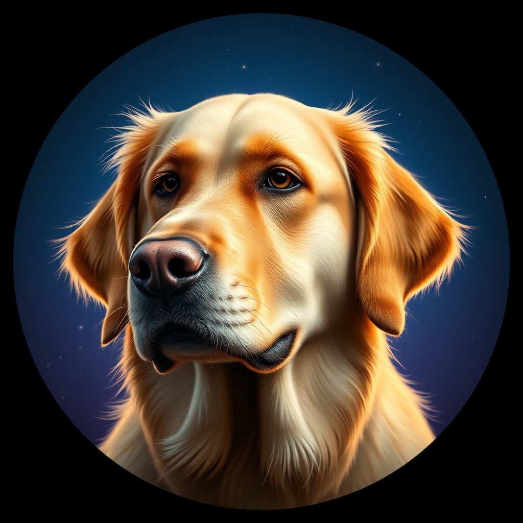 Cosmic medallion portrait of PFZ31H09_PFZ31H09, a Golden Retriever