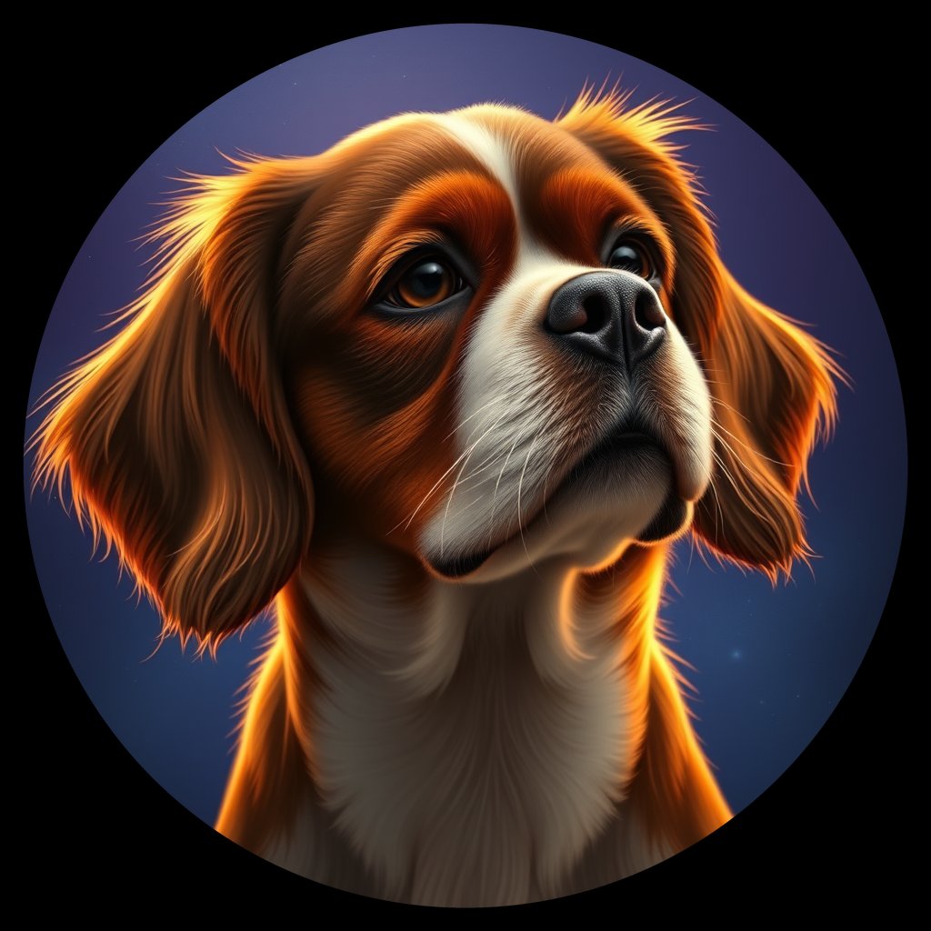 Cosmic medallion portrait of PFZ32A04_PFZ32A04, a Cavalier King Charles Spaniel