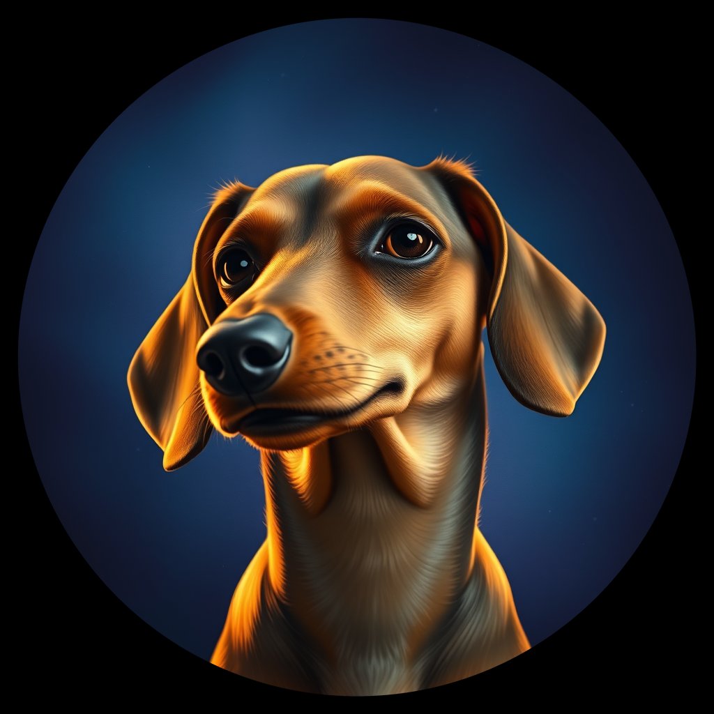 Cosmic medallion portrait of PFZ32A07_PFZ32A07, a Dachshund