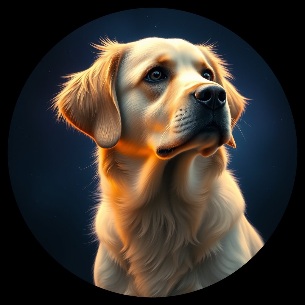 Cosmic medallion portrait of PFZ32A09_PFZ32A09, a Golden Retriever