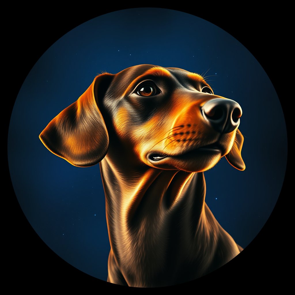 Cosmic medallion portrait of PFZ32B05_PFZ32B05, a Dachshund
