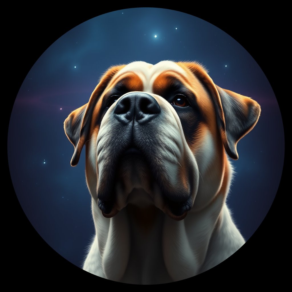 Cosmic medallion portrait of PFZ32B08_PFZ32B08, a Saint Bernard