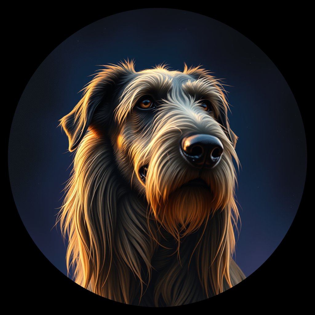 Cosmic medallion portrait of PFZ32B12_PFZ32B12, a Irish Wolfhound