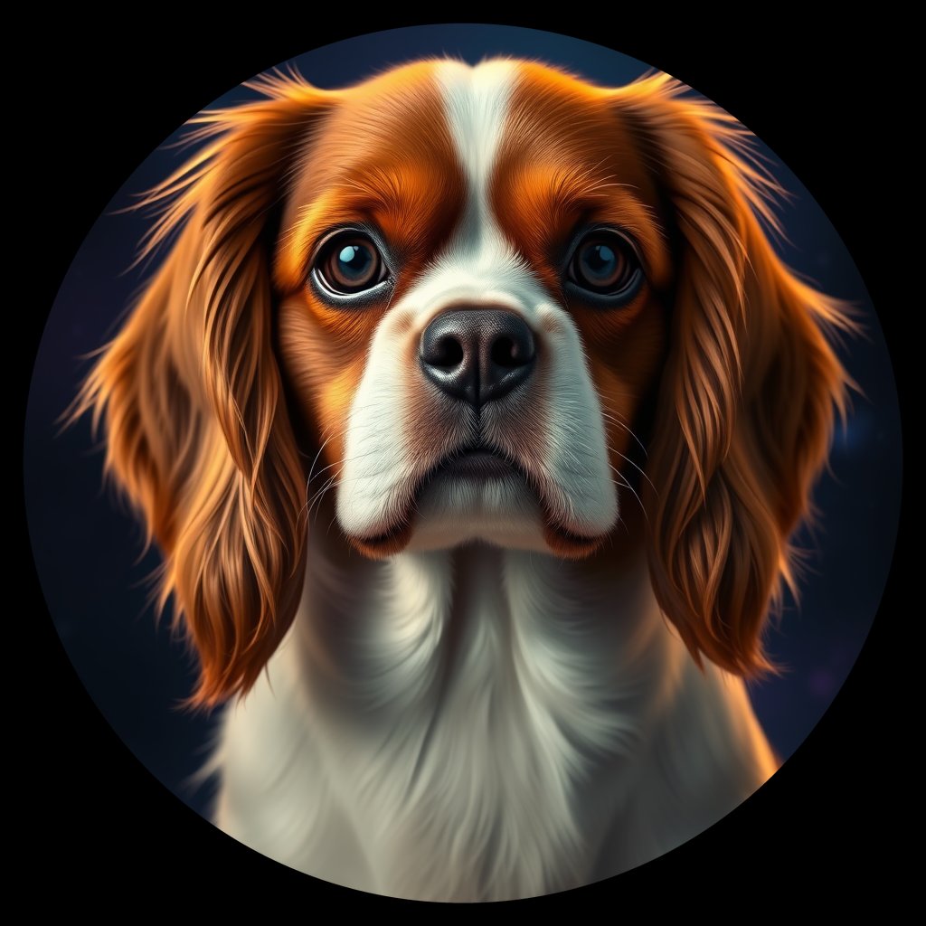 Cosmic medallion portrait of PFZ32C04_PFZ32C04, a Cavalier King Charles Spaniel