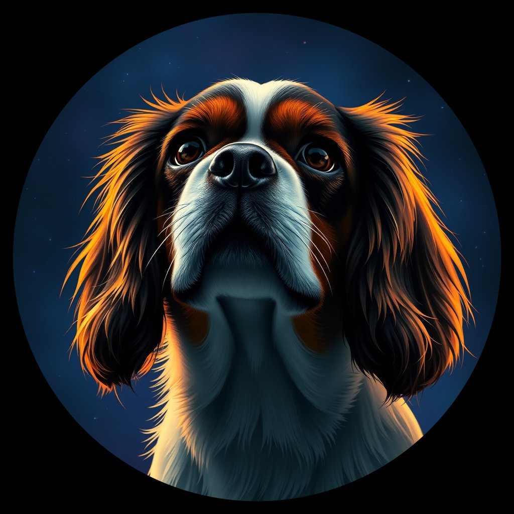 Cosmic medallion portrait of PFZ32C05_PFZ32C05, a Cavalier King Charles Spaniel