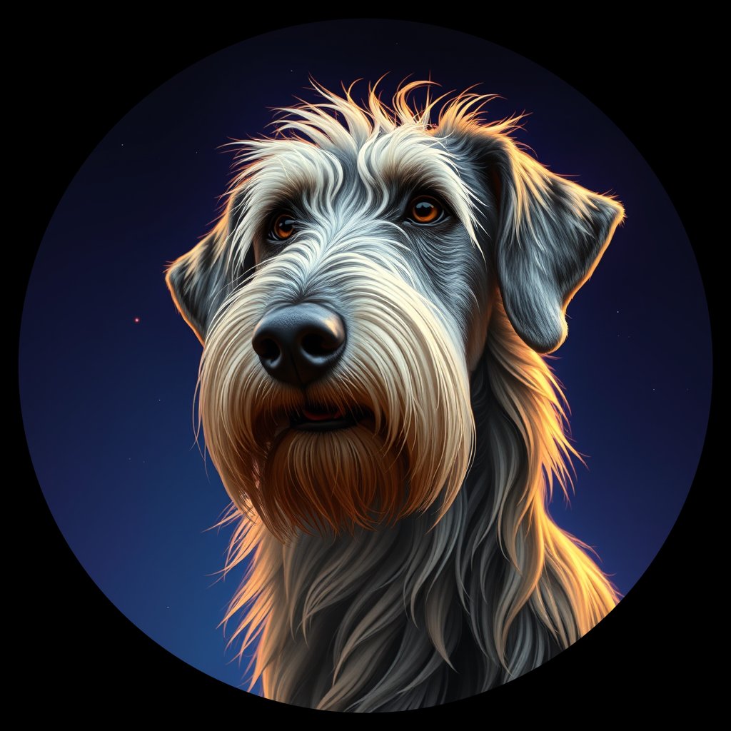 Cosmic medallion portrait of PFZ32C12_PFZ32C12, a Irish Wolfhound