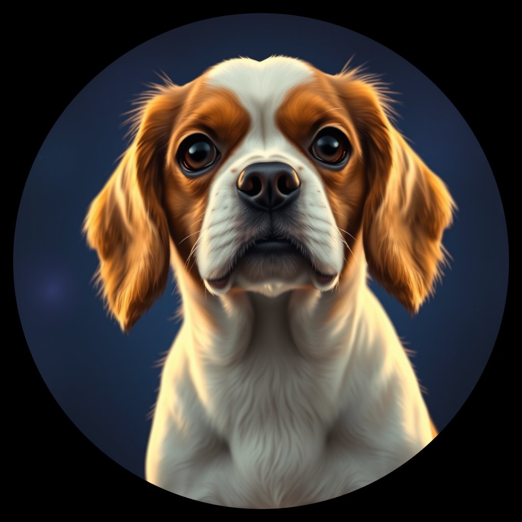 Cosmic medallion portrait of PFZ32D04_PFZ32D04, a Cavalier King Charles Spaniel