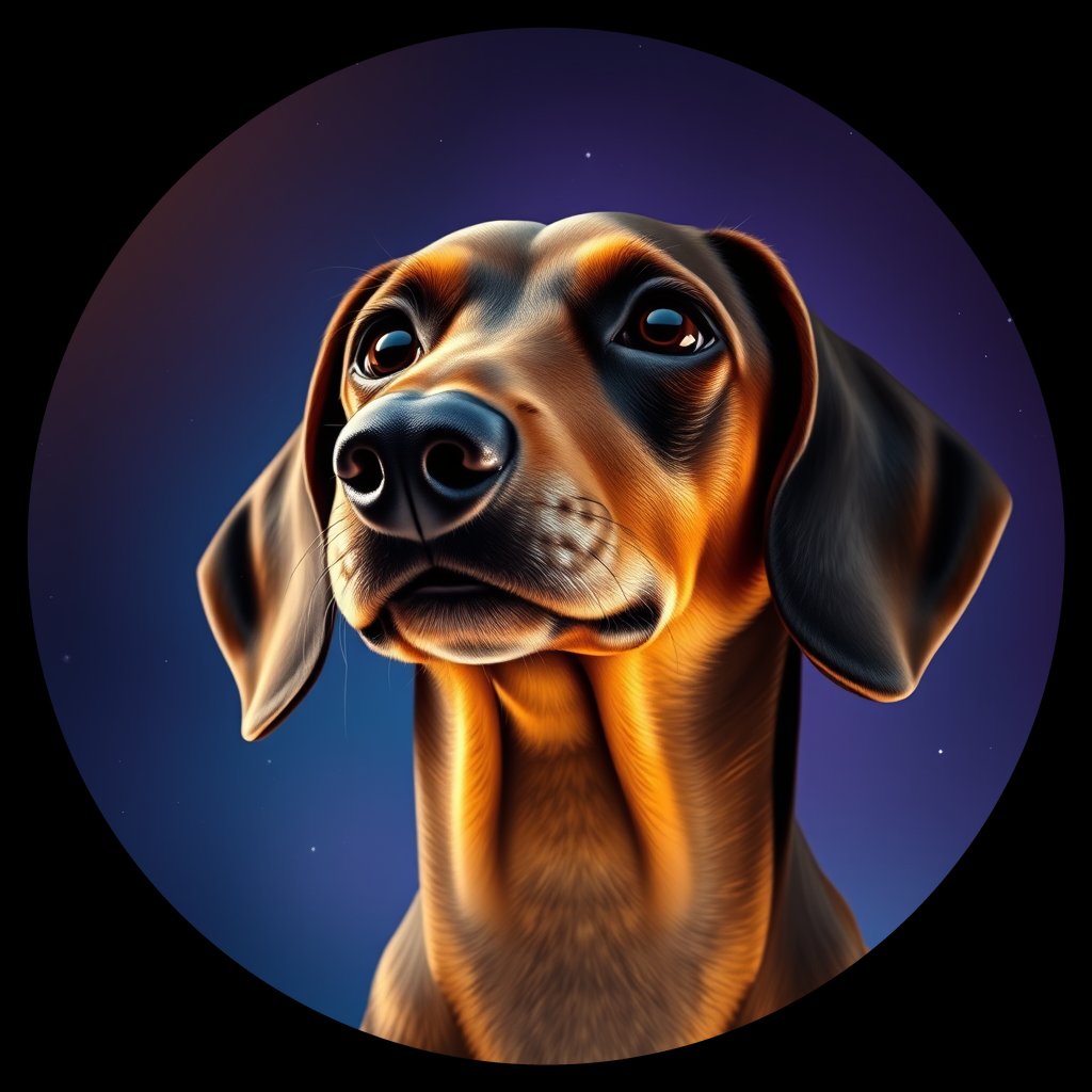 Cosmic medallion portrait of PFZ32D07_PFZ32D07, a Dachshund