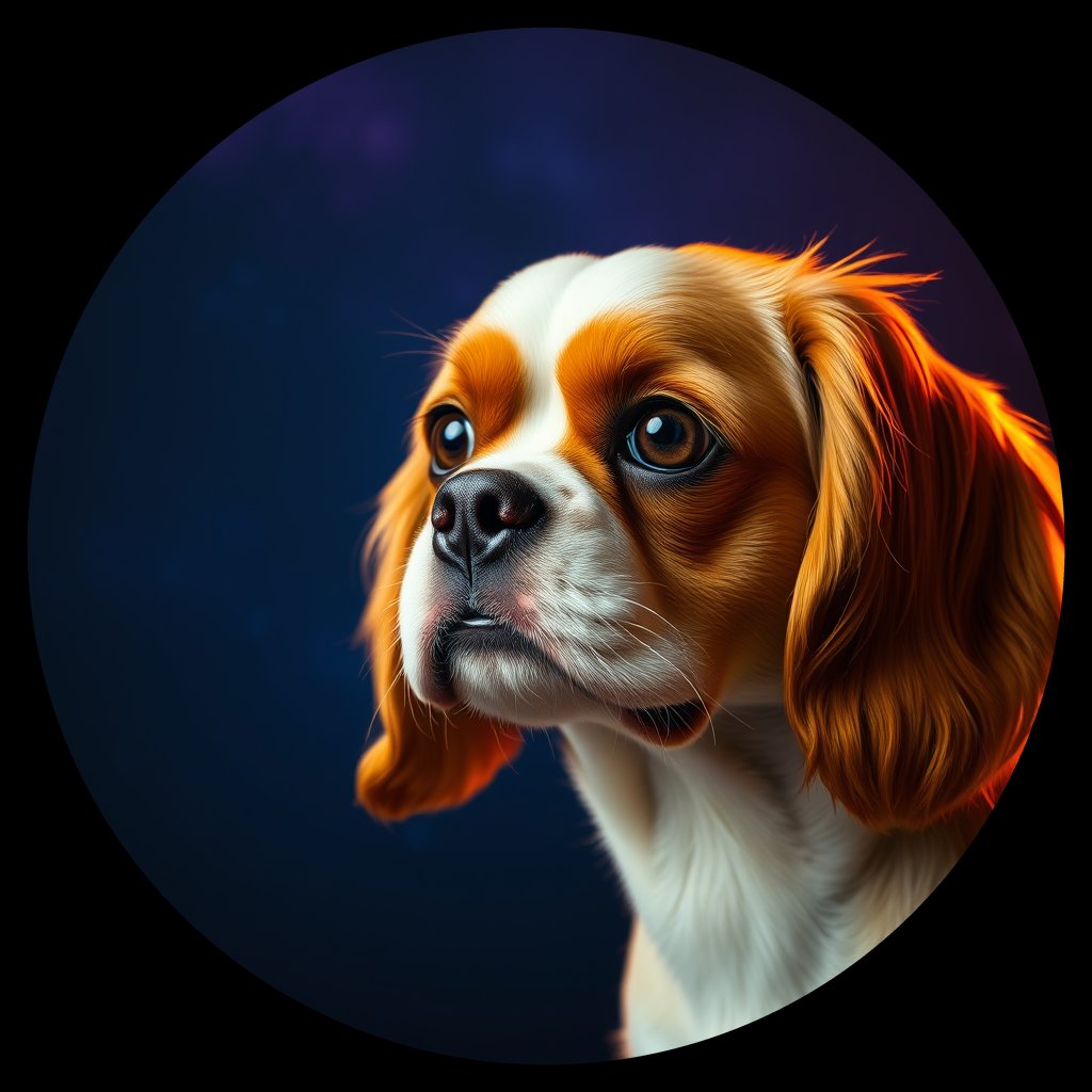 Cosmic medallion portrait of PFZ32E04_PFZ32E04, a Cavalier King Charles Spaniel