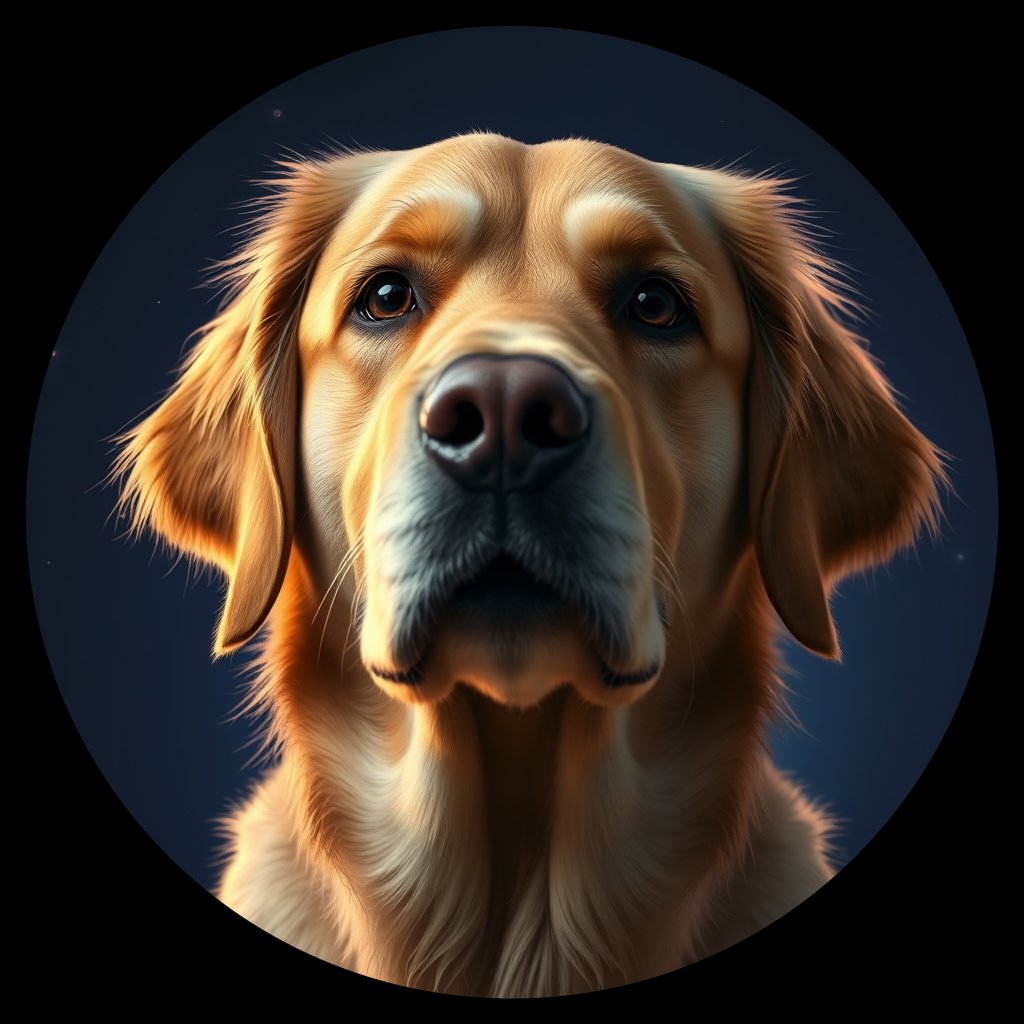 Cosmic medallion portrait of PFZ32E07_PFZ32E07, a Golden Retriever