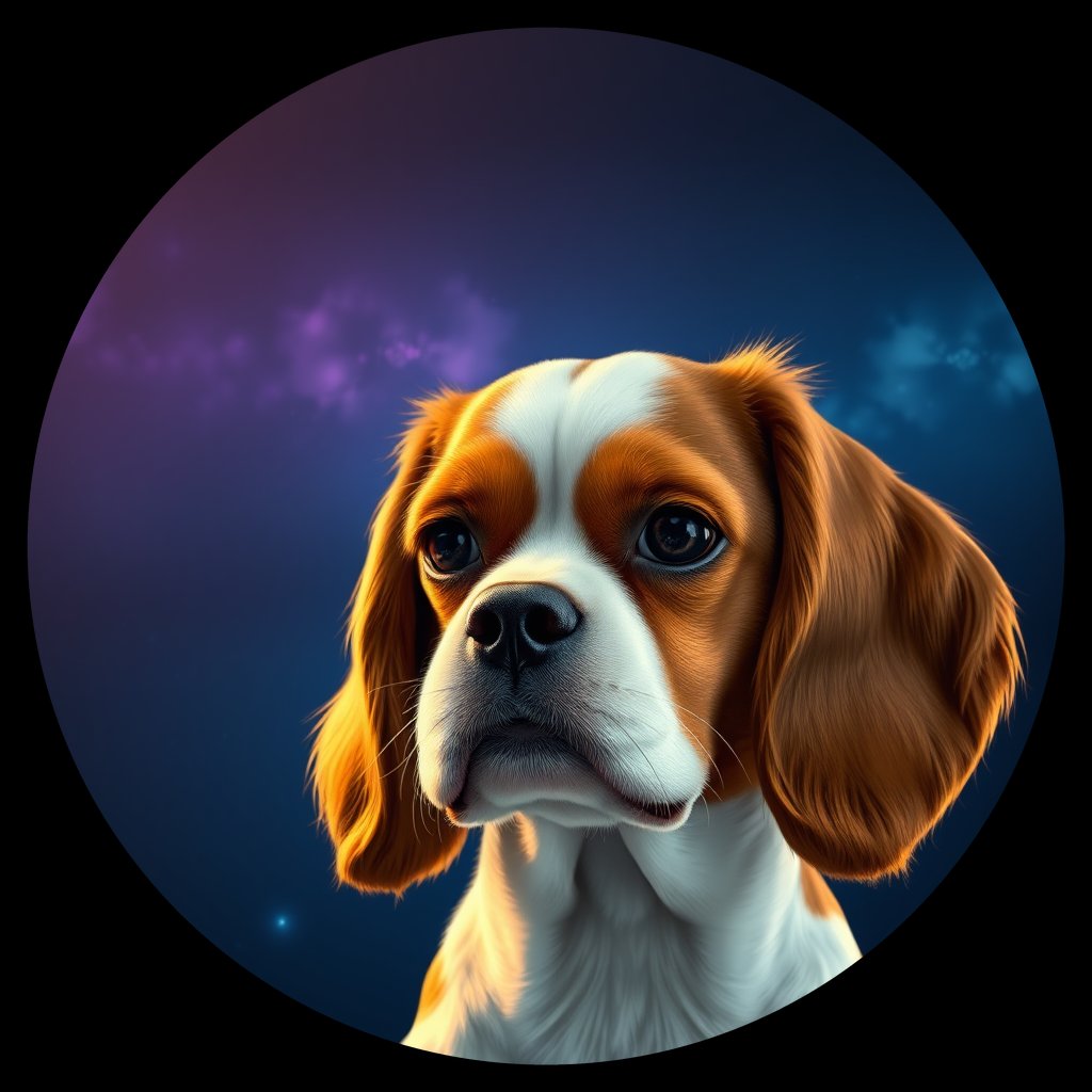 Cosmic medallion portrait of PFZ32F02_PFZ32F02, a Cavalier King Charles Spaniel