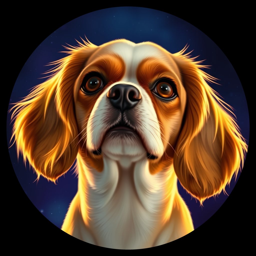 Cosmic medallion portrait of PFZ32F03_PFZ32F03, a Cavalier King Charles Spaniel