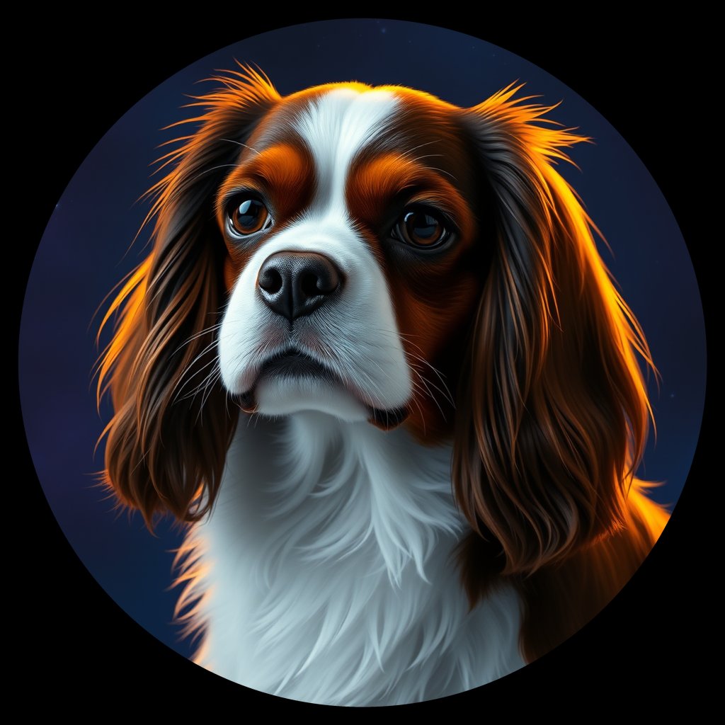 Cosmic medallion portrait of PFZ32F04_PFZ32F04, a Cavalier King Charles Spaniel