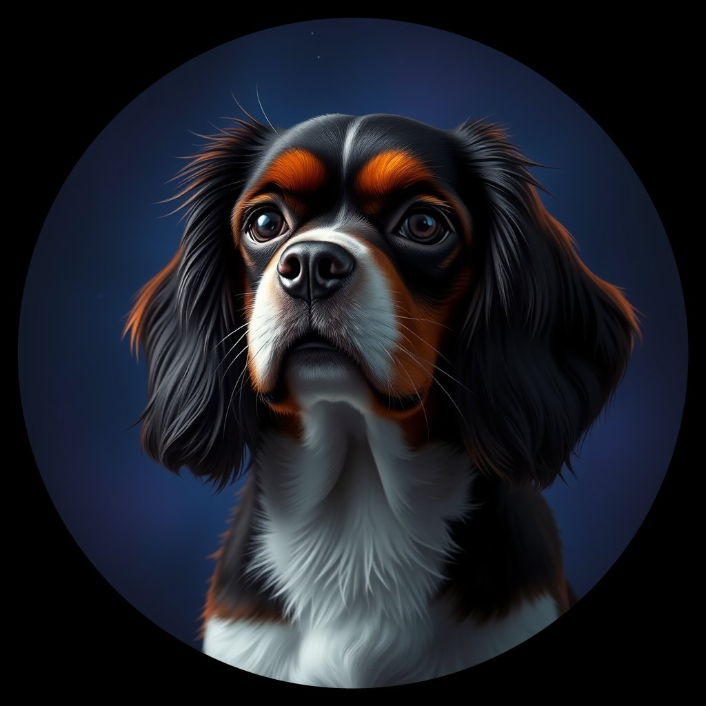 Cosmic medallion portrait of PFZ32F05_PFZ32F05, a Cavalier King Charles Spaniel