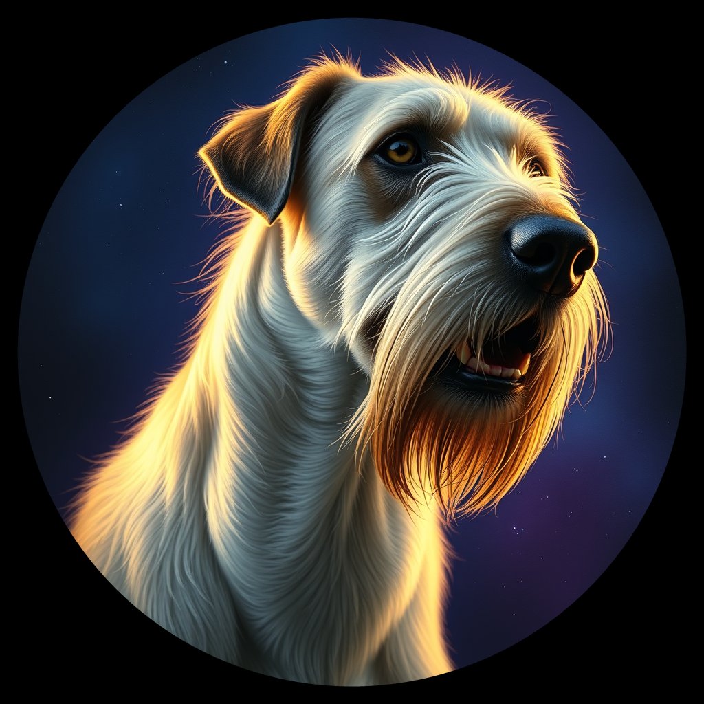 Cosmic medallion portrait of PFZ32F12_PFZ32F12, a Irish Wolfhound