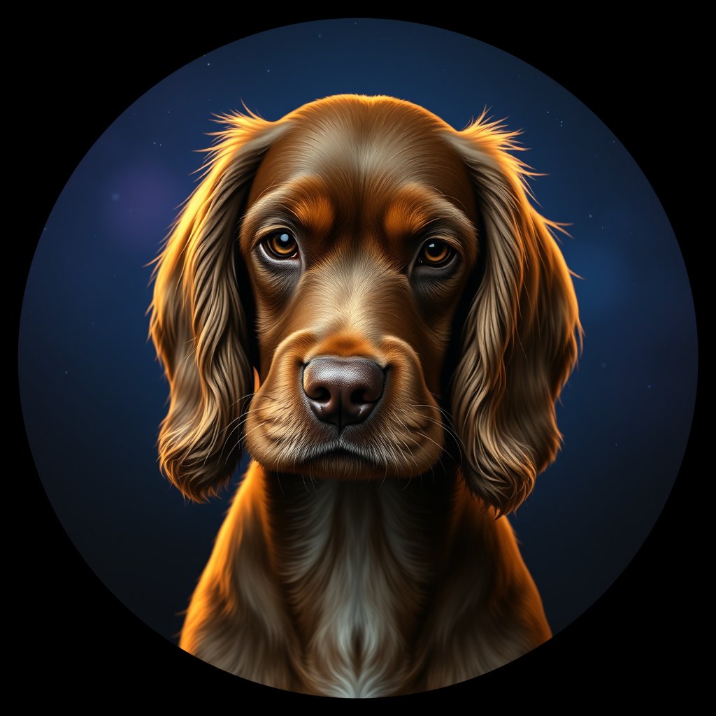 Cosmic medallion portrait of PFZ32G02_PFZ32G02, a American Cocker Spaniel