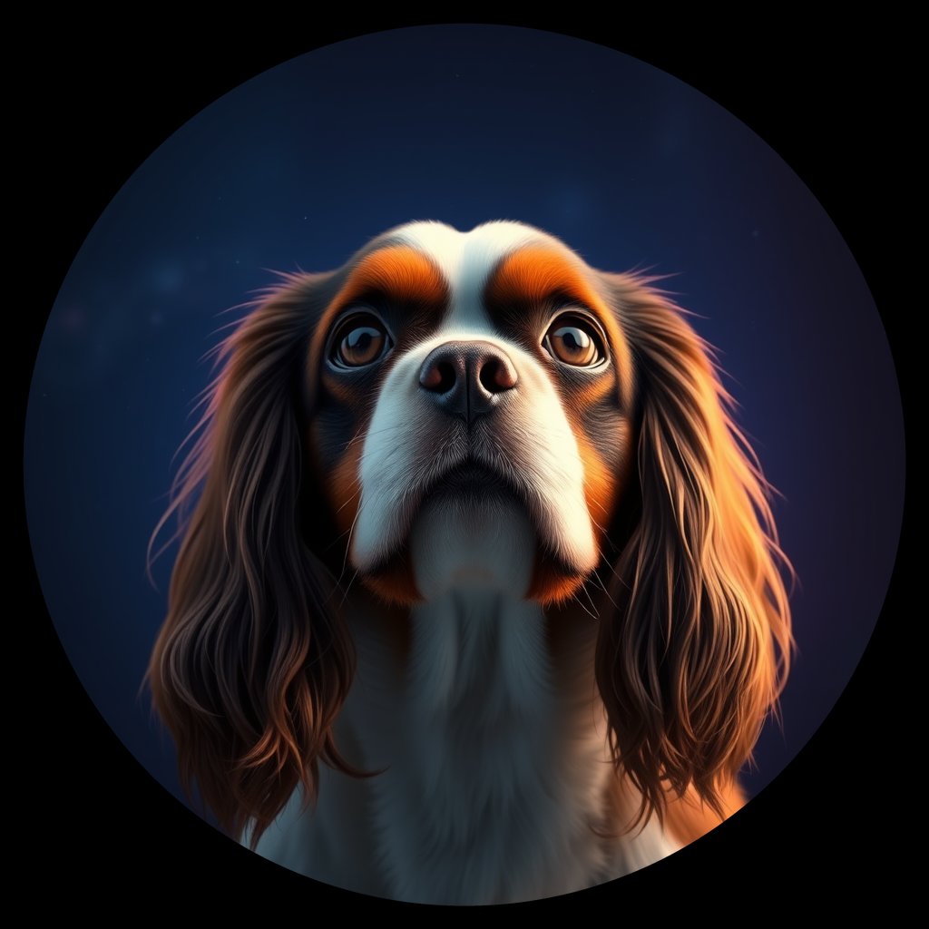 Cosmic medallion portrait of PFZ32G04_PFZ32G04, a Cavalier King Charles Spaniel