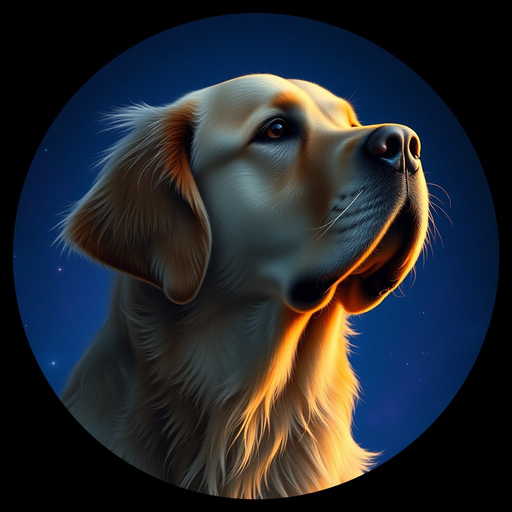 Cosmic medallion portrait of PFZ32G07_PFZ32G07, a Golden Retriever