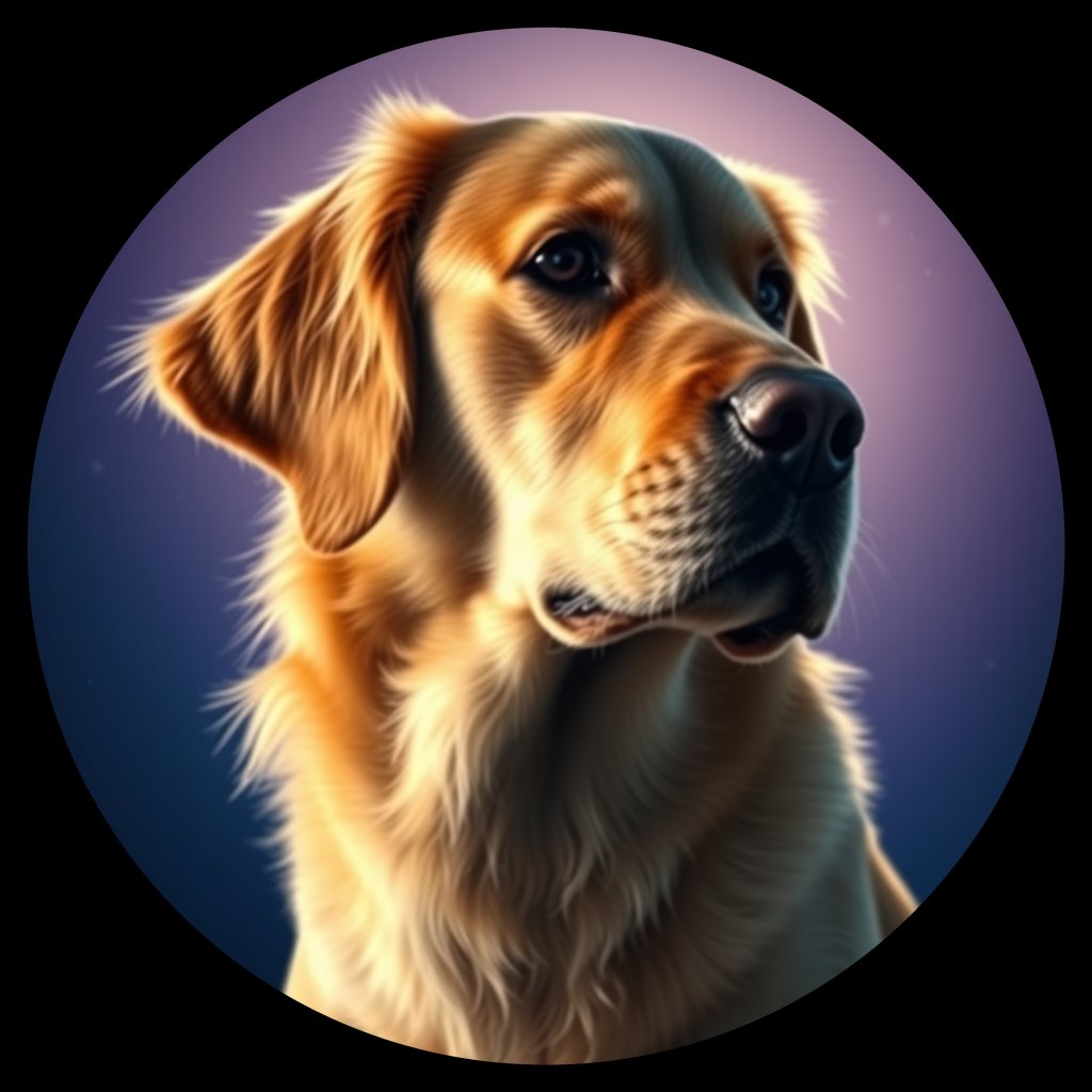 Cosmic medallion portrait of PFZ32H07_PFZ32H07, a Golden Retriever