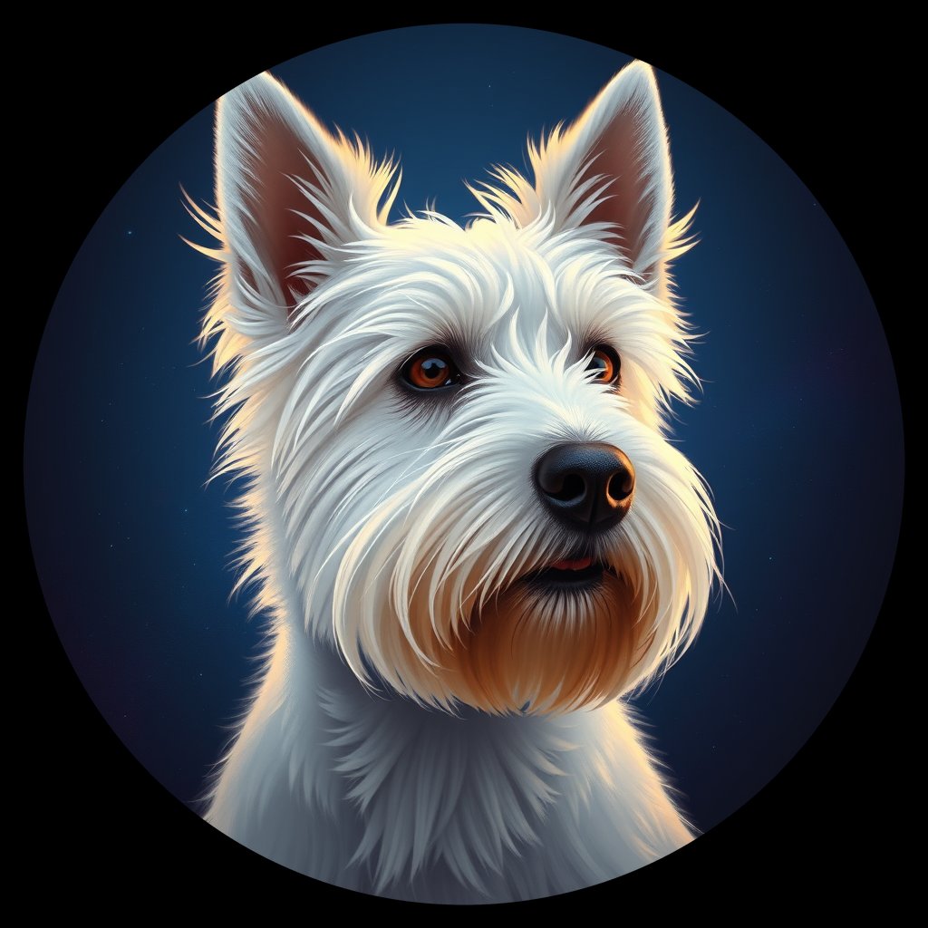 Cosmic medallion portrait of PFZ33A03_PFZ33A03, a West Highland White Terrier