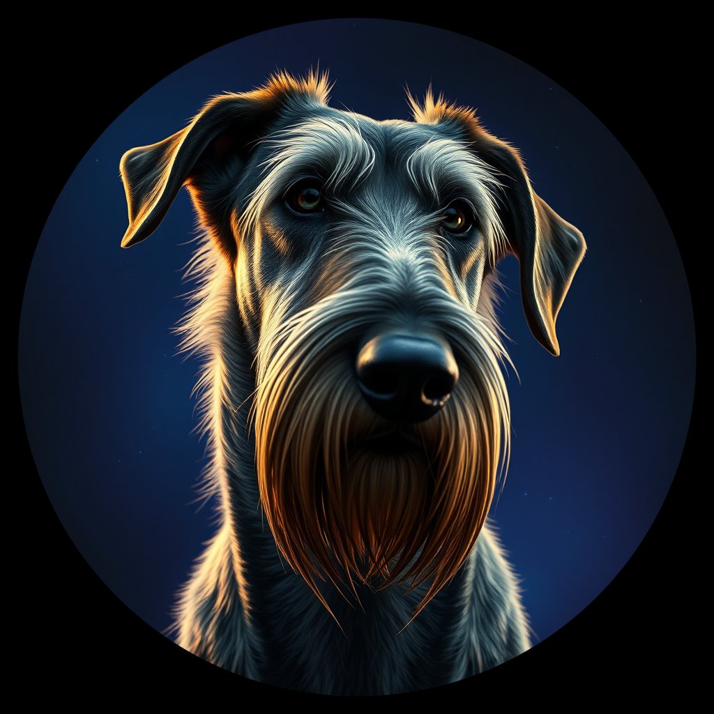 Cosmic medallion portrait of PFZ33A08_PFZ33A08, a Irish Wolfhound