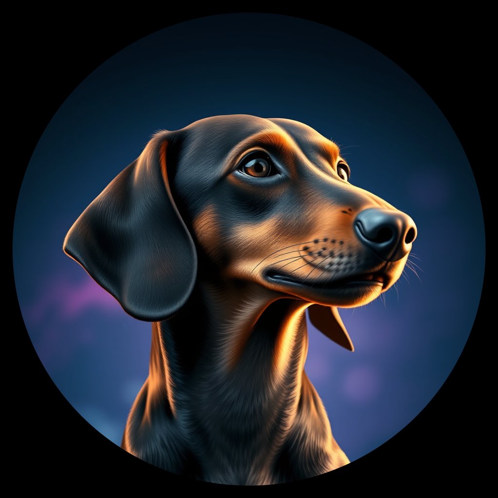Cosmic medallion portrait of PFZ33B01_PFZ33B01, a Dachshund