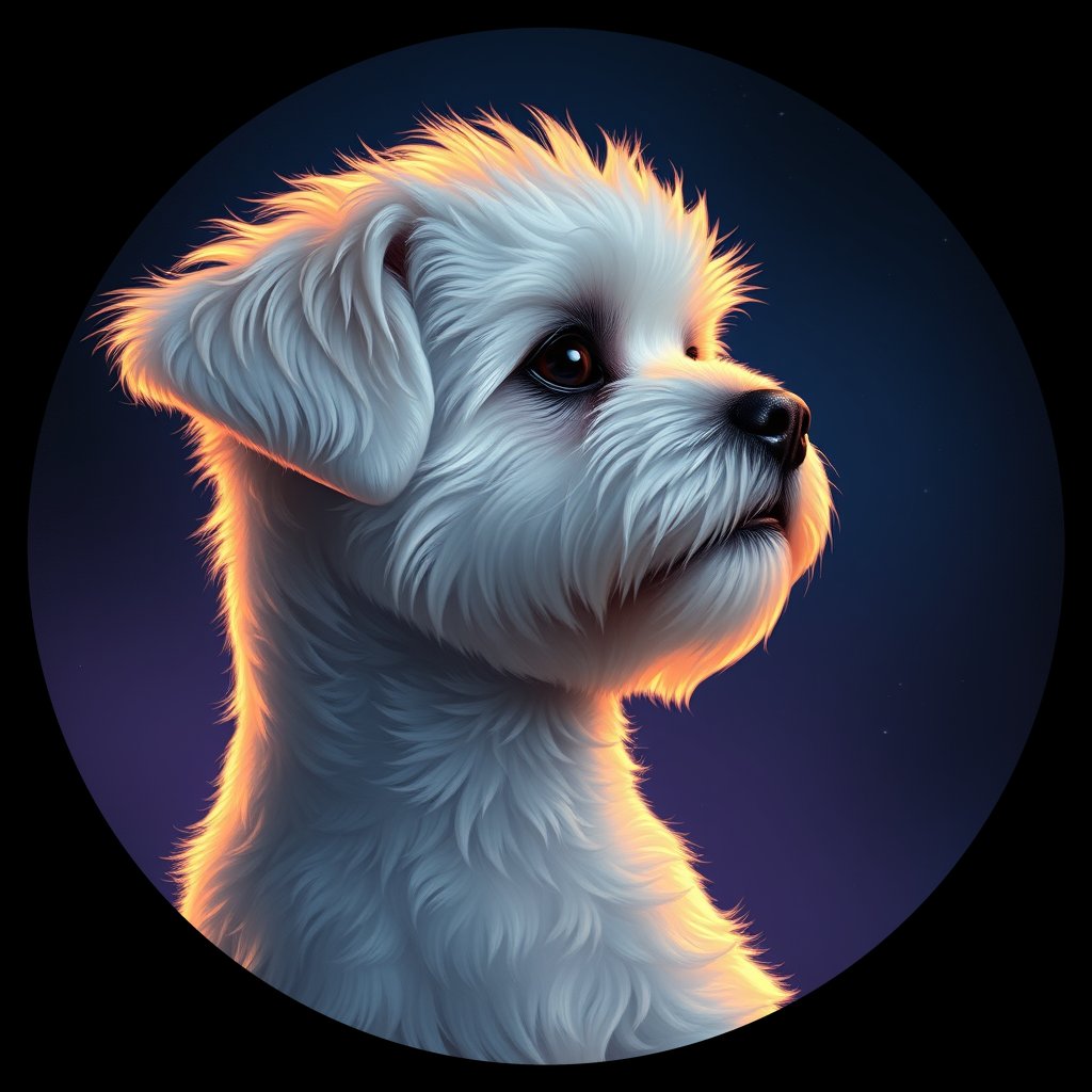 Cosmic medallion portrait of PFZ33B07_PFZ33B07, a Bichon Frise