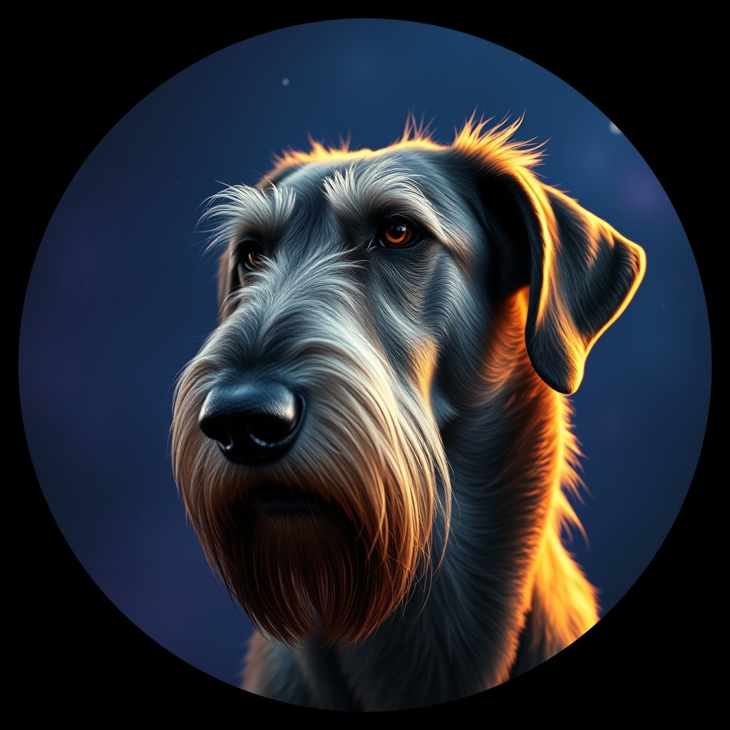 Cosmic medallion portrait of PFZ33B10_PFZ33B10, a Irish Wolfhound