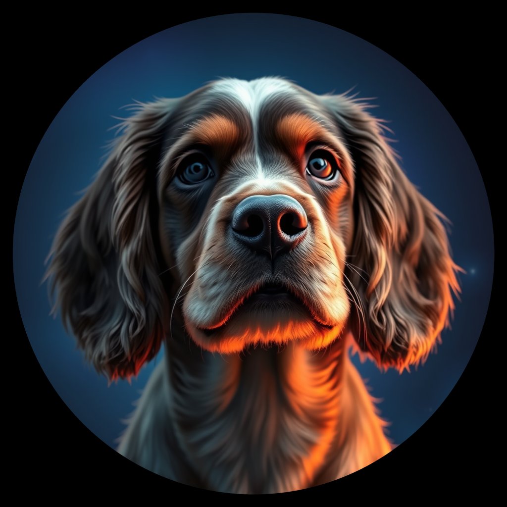 Cosmic medallion portrait of PFZ33C02_PFZ33C02, a American Cocker Spaniel