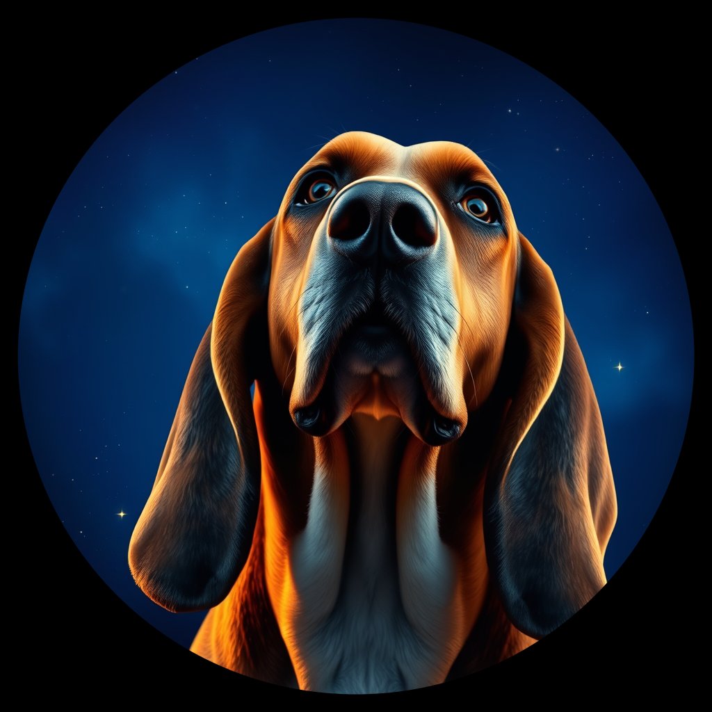 Cosmic medallion portrait of PFZ33C04_PFZ33C04, a Basset Hound