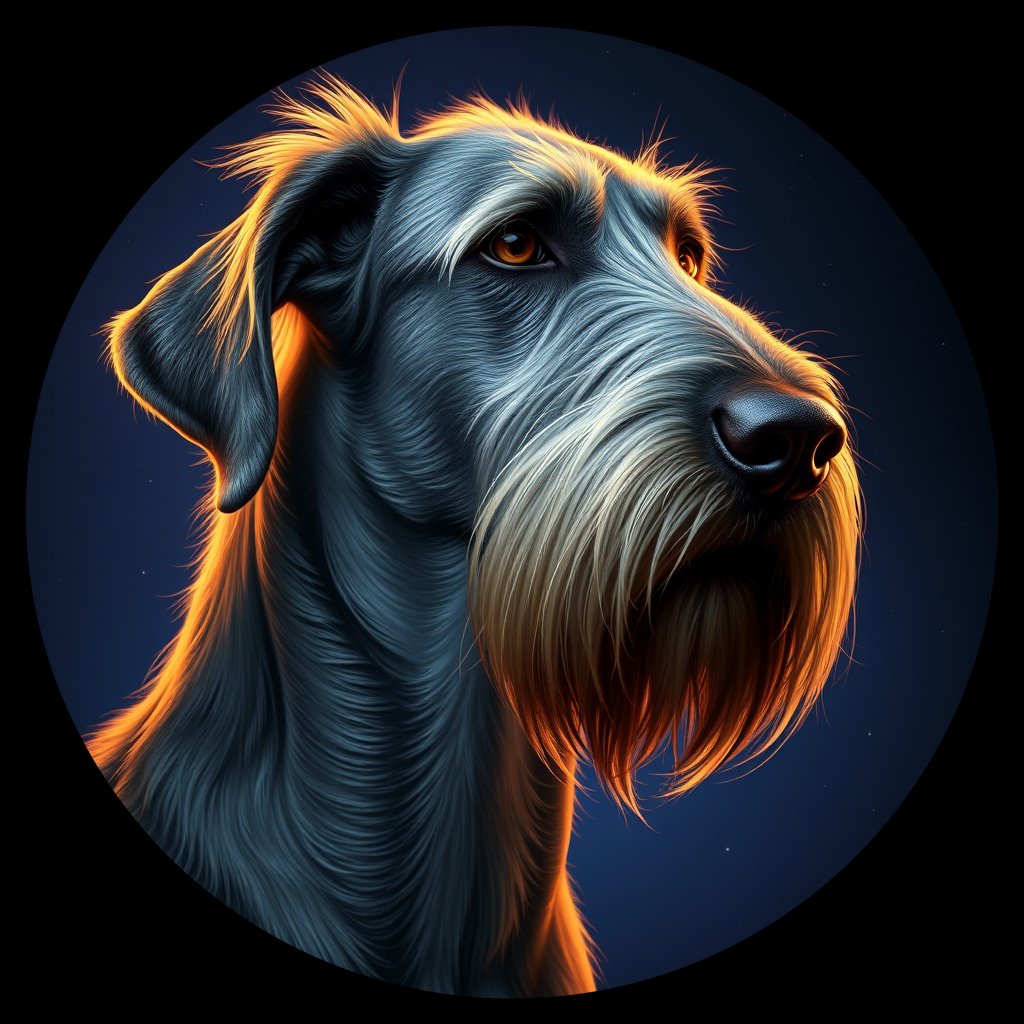 Cosmic medallion portrait of PFZ33C11_PFZ33C11, a Irish Wolfhound