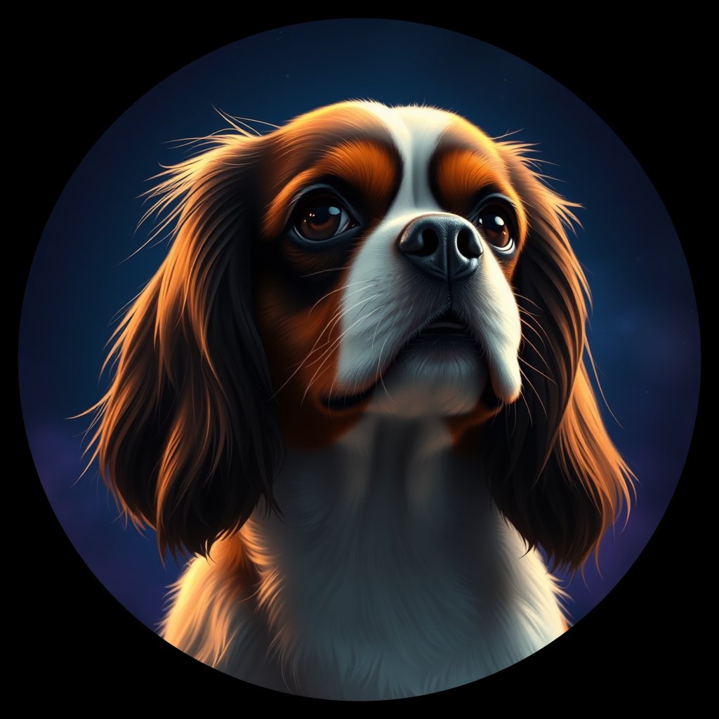 Cosmic medallion portrait of PFZ33D01_PFZ33D01, a Cavalier King Charles Spaniel