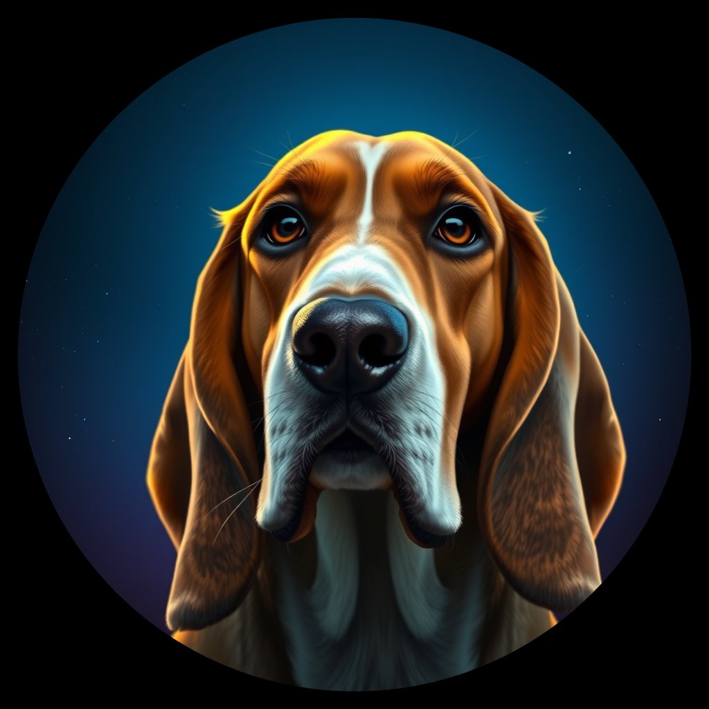 Cosmic medallion portrait of PFZ33D03_PFZ33D03, a Basset Hound