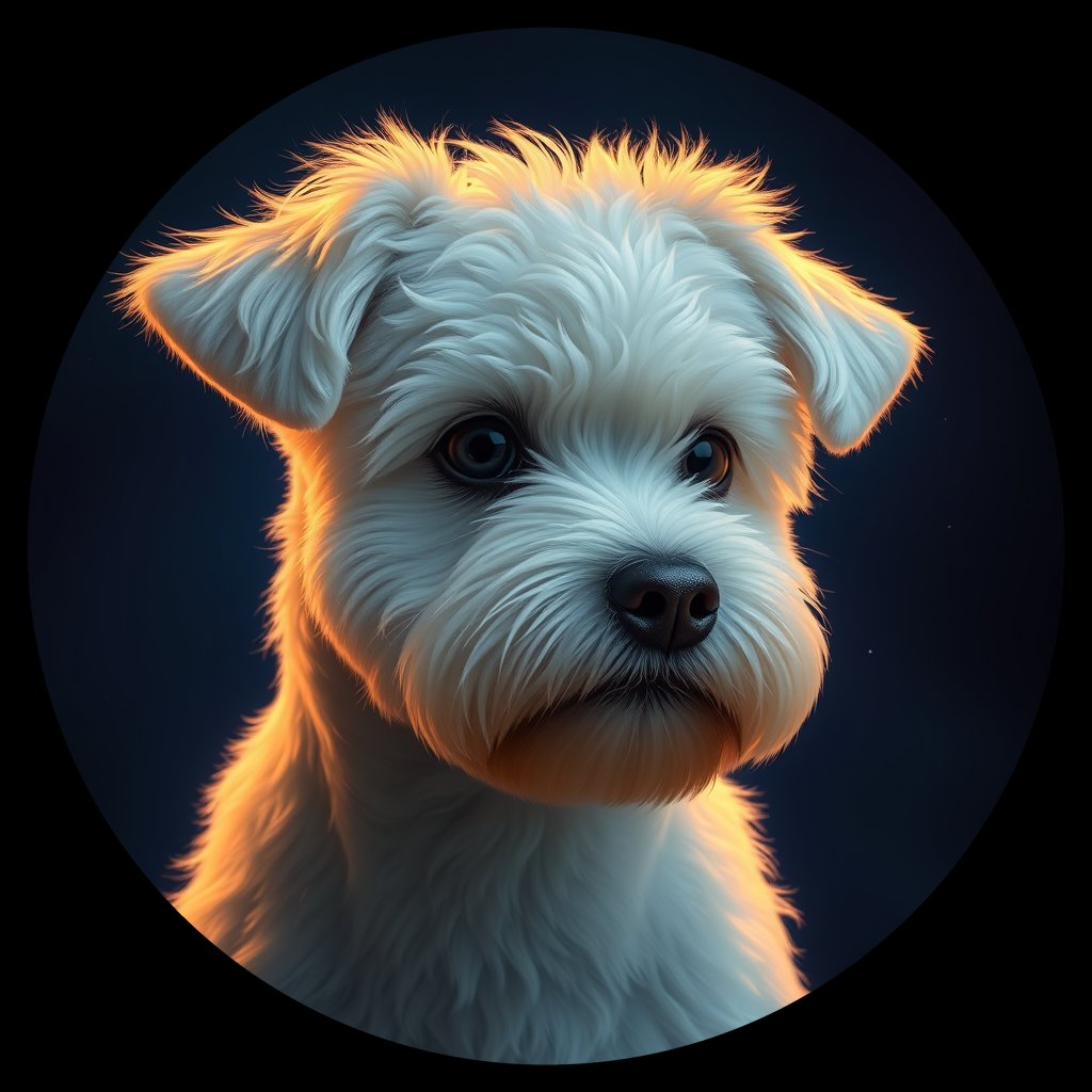 Cosmic medallion portrait of PFZ33D04_PFZ33D04, a Bichon Frise