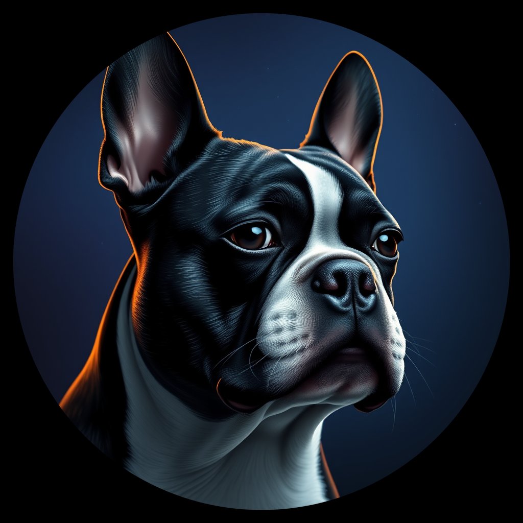 Cosmic medallion portrait of PFZ33D05_PFZ33D05, a Boston Terrier