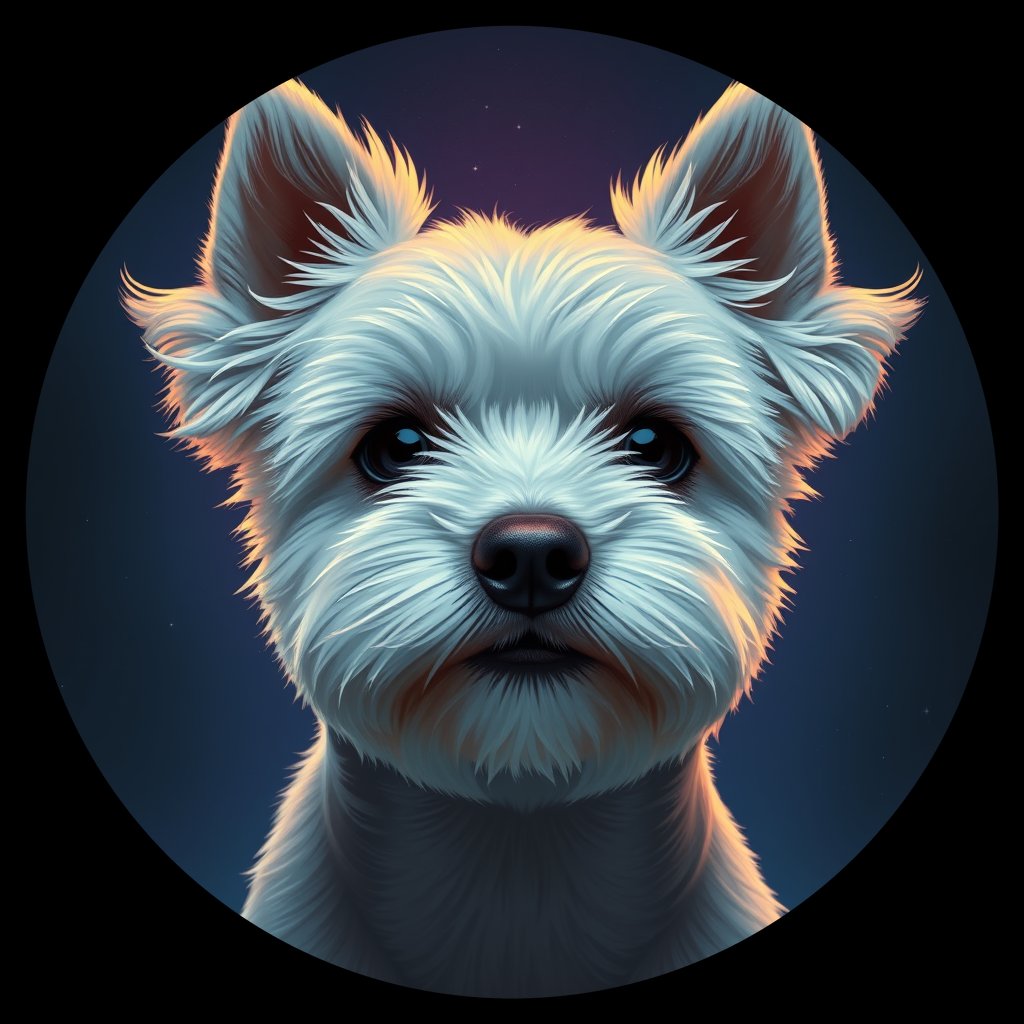 Cosmic medallion portrait of PFZ33D06_PFZ33D06, a Bichon Frise