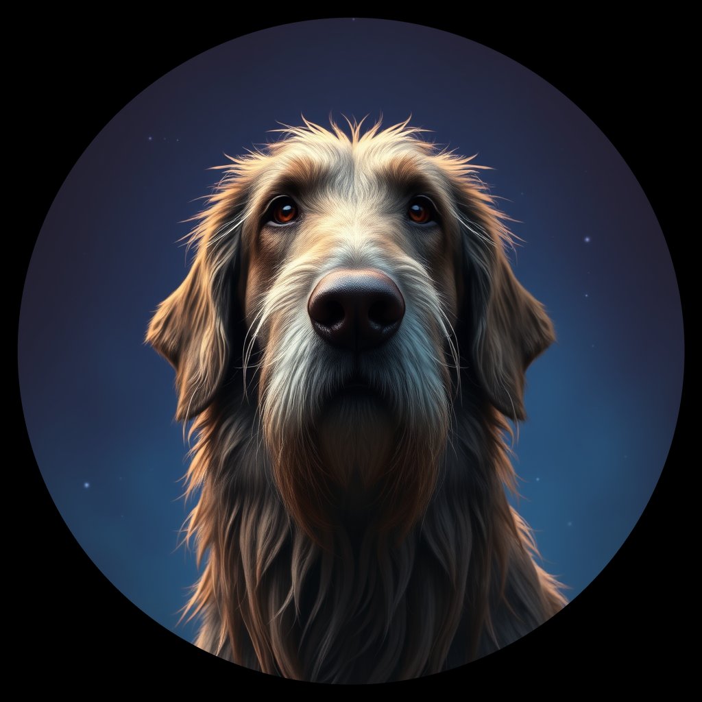 Cosmic medallion portrait of PFZ33D10_PFZ33D10, a Irish Wolfhound
