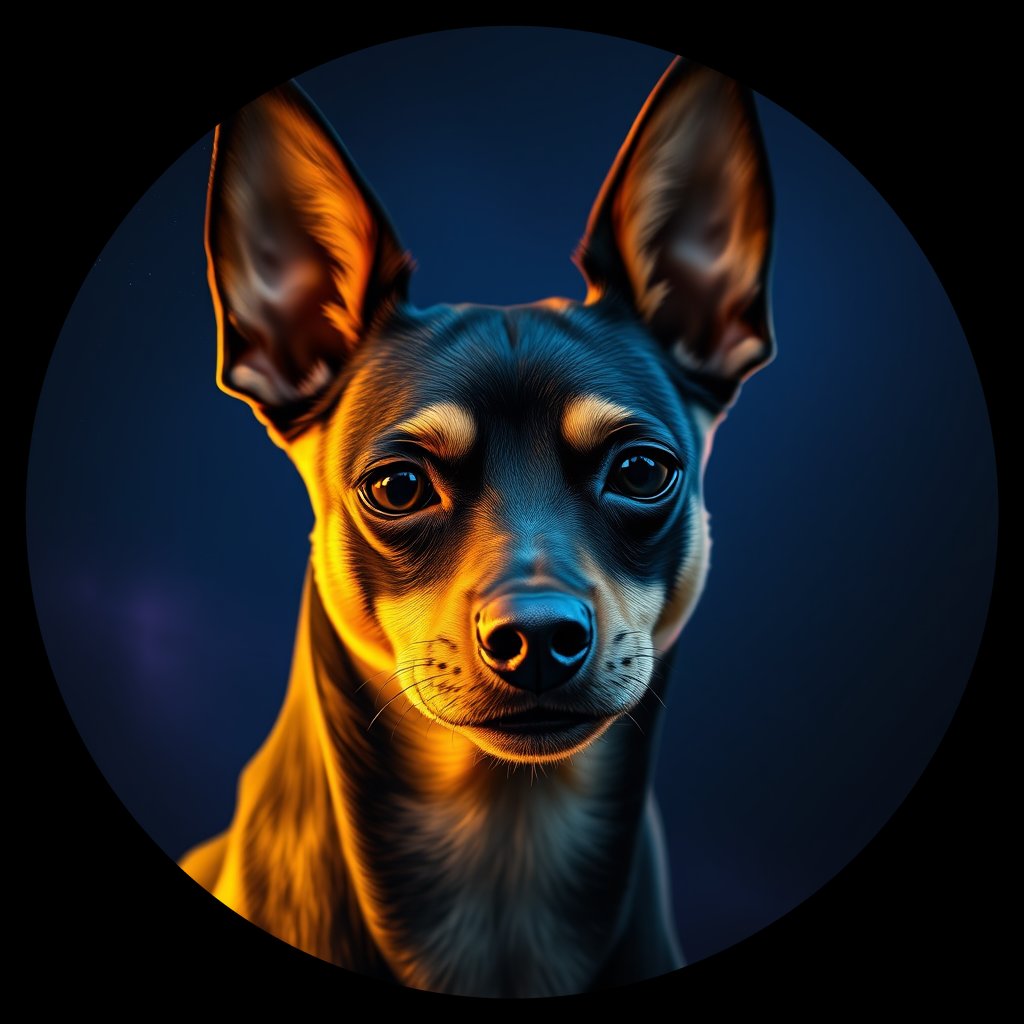 Cosmic medallion portrait of PFZ33E03_PFZ33E03, a Miniature Pinscher