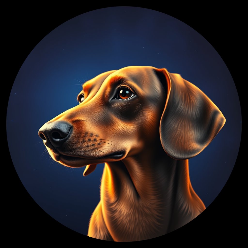 Cosmic medallion portrait of PFZ33E06_PFZ33E06, a Dachshund